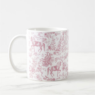 Caneca De Café Elegante Toile Floral Equestre Rosa