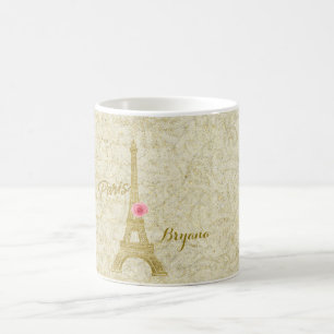 Caneca de Café Elegante Torre Eiffel Paris Dourada