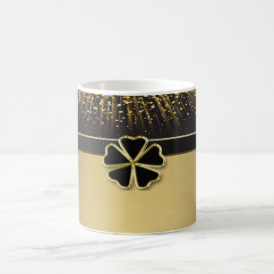 Caneca De Café Elegante Trevo Irlandês Clássico, Confete Dourado
