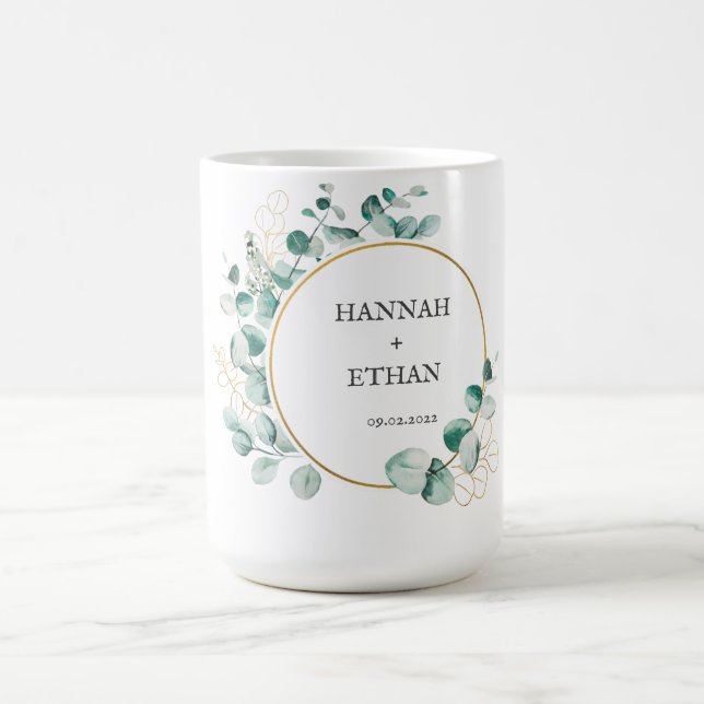 Caneca De Café Elegante Verde Folhagem Eucalipto Personalizado  (Centro)