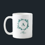 Caneca De Café Elegante Verde Molerado Monograma de Aquarela<br><div class="desc">Um belo verde teal faz uma declaração elegante. Você pode personalizar com suas informações e mudar o texto.</div>