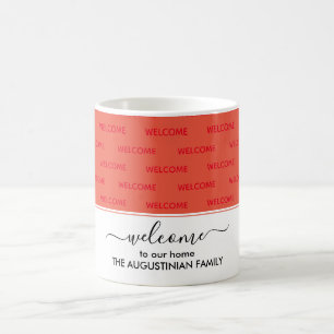 Caneca De Café Elegante Vermelho Coral BEM-VINDO À NOSSASA CASA C