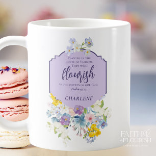 Caneca De Café Elegante Versículo da Escritura Floral Pastel Pers