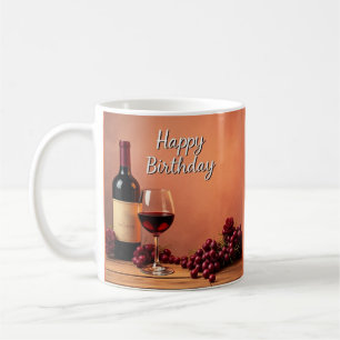 Caneca De Café Elegante Vinícola Feliz Aniversário Vinho & Uvas