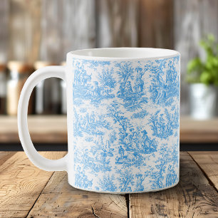 Caneca De Café Elegante Vintage Azul Água Toile Campo Francês