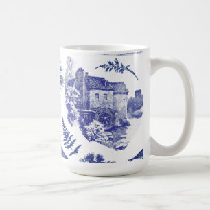 Caneca De Café Elegante Vintage Blue Country Pastoral Toile Mill