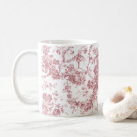 Elegante Vintage Francês Gravado Floral Toile-Pink