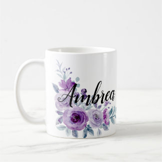 Caneca De Café Elegante violeta púrpura floral personalizada C