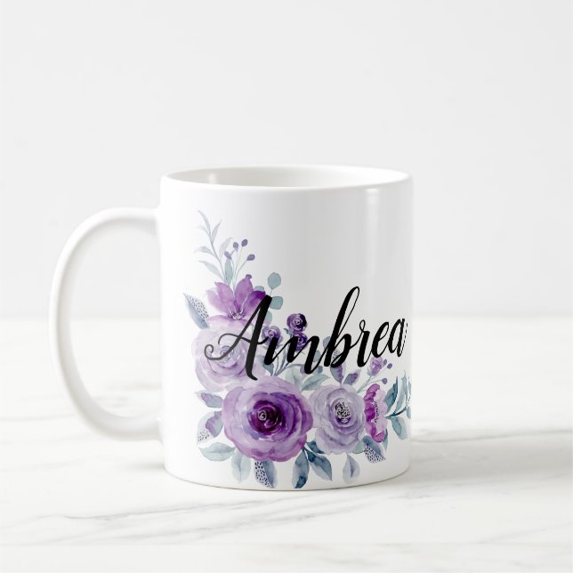 Caneca De Café Elegante violeta púrpura floral personalizada C (Esquerda)