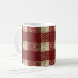 Caneca De Café Elegante Xadrez Burgundy Marfim Ferrugem Vermelho