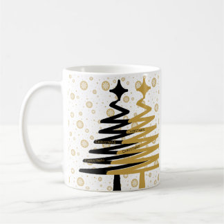 Caneca De Café elegantes árvores de natal preto e dourado