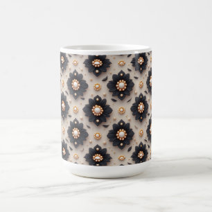 Caneca De Café Elegantes Enfeites de Flores Pretas com Pérola