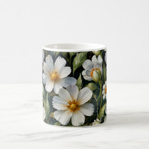 Caneca De Café Elegantes Flores Brancas Lindas Aquarela Chic