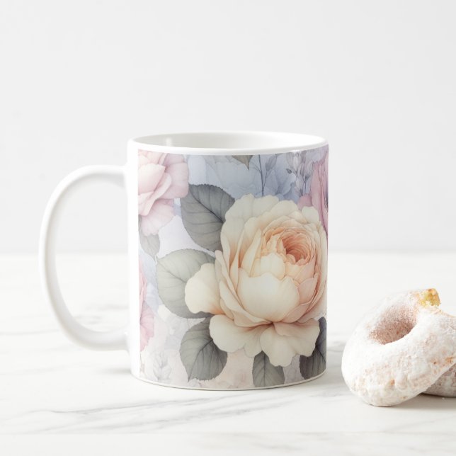 Caneca De Café Elegantes Flores de Rosa (Com Donut)