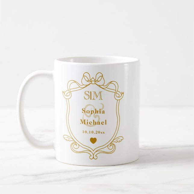 Caneca De Café Elegantes Monogramas de Iniciales de Ouro para Cas (Esquerda)