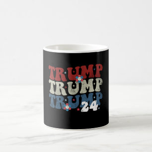 Caneca De Café Eleição Trump Retro Groovy Flor 24 2024
