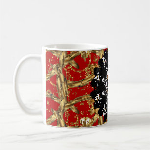 Caneca De Café elemento ouro em fundo vermelho. Vintage