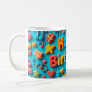 Caneca De Café Elementos Coloridos de Celebração de Aniversário