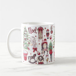 Caneca De Café Elementos de Natal de Aquarela Vermelha