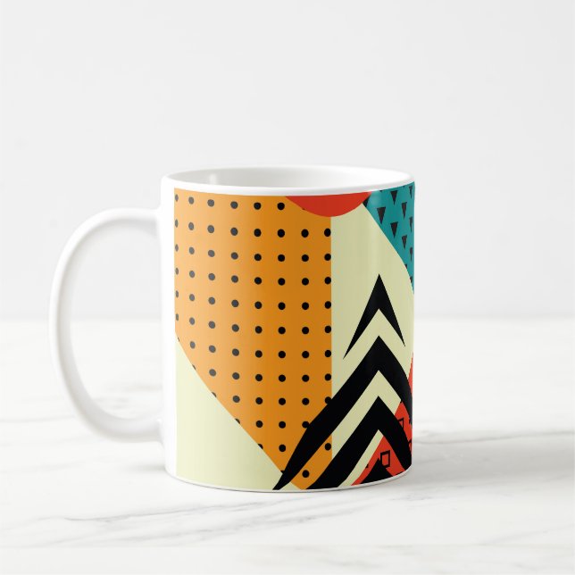 Caneca De Café Elementos Geométricos Trendy, Estilo Retroativo. (Esquerda)
