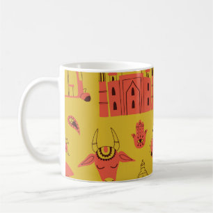 Caneca De Café Elementos Indianos, Vintage Desenhado À Mão.