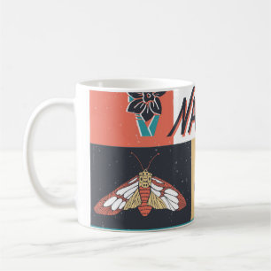 Caneca De Café Elementos Natureza, Ícones de Estilo Retroativo.