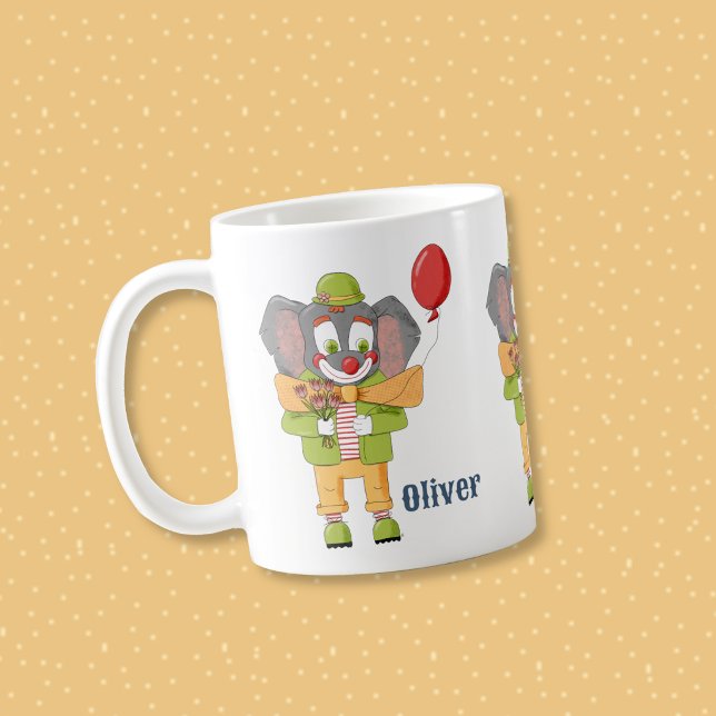 Caneca De Café Elephant Clown Kid Personalized Mug (Cute elephant clown kid personalized drinkware .)