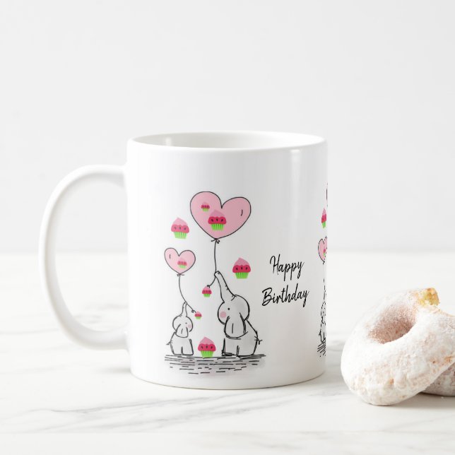 Caneca De Café Elephant Mug Happy Birthday Mug (Com Donut)