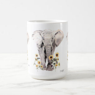 Caneca De Café Elephant walking in the middle of sunflowers