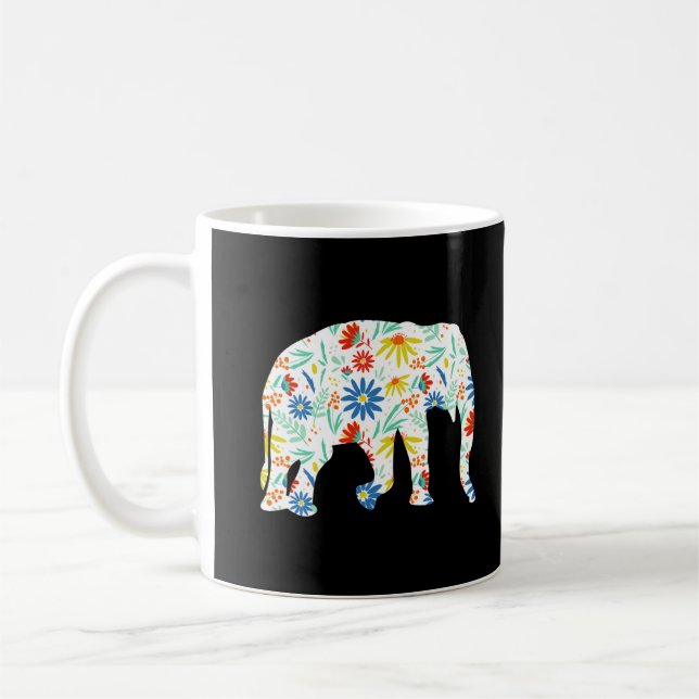 Caneca De Café Elepher Flower Silhouette Cute Safari (Esquerda)