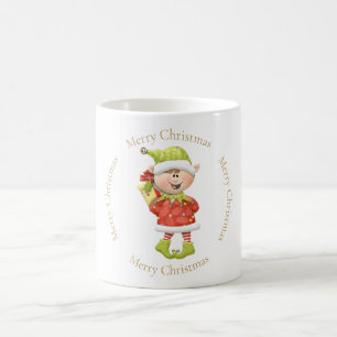 Caneca De Café Elf de Natal com Presente