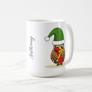 Caneca De Café Elf Owl de Natal com Presente