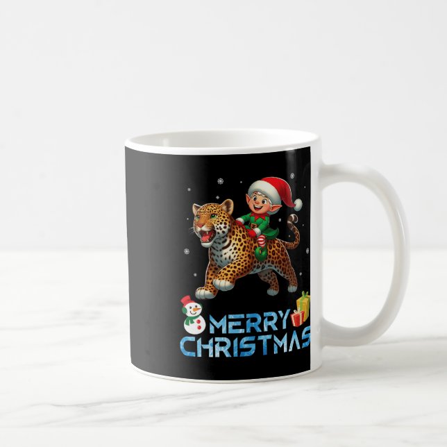Caneca De Café Elf Riding Leopard Snowman Presente Feliz Natal (Direita)