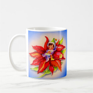 Caneca De Café elfo de Natal adorável numa poinsettia