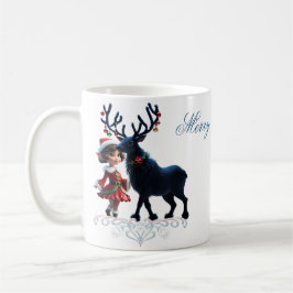 Caneca De Café Elfo de Natal bonito e renas escuras.