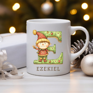 Caneca De Café Elfo de Natal Personalizado Inicial E Monograma
