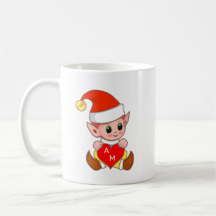 Caneca De Café Elfo do Dia dos Namorados com Coração & Monograma