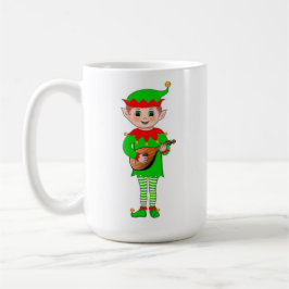 Caneca De Café Elfo musical de Natal e monograma
