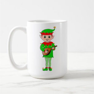 Caneca De Café Elfo musical de Natal e monograma