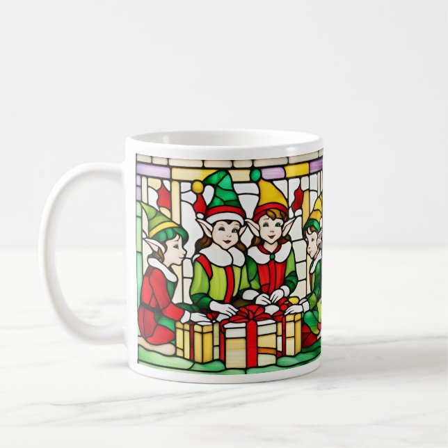 Caneca De Café Elfos de Natal em Vidro Estreito (Esquerda)