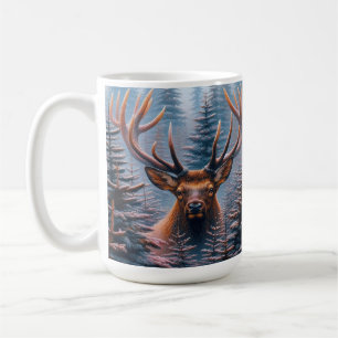 Caneca De Café Elk Bull em Pine Trees