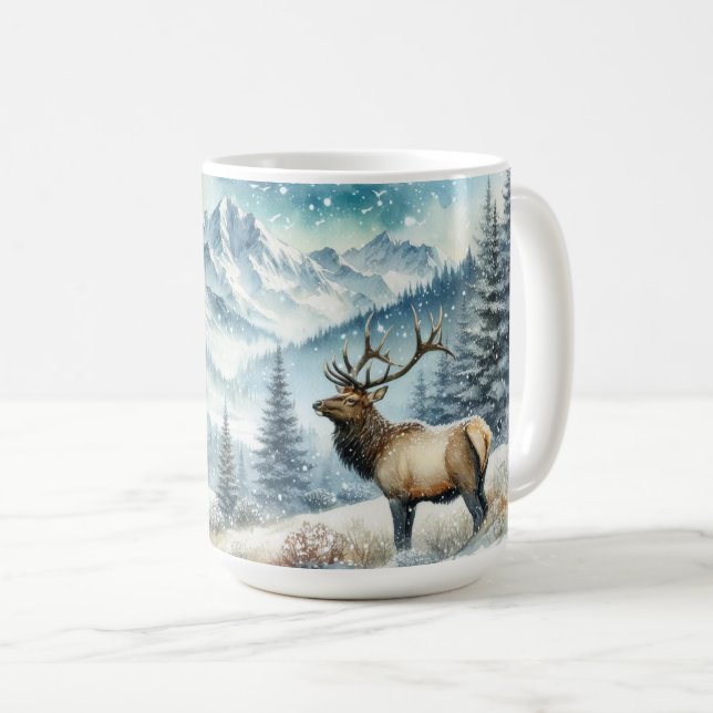 Caneca De Café Elk Majestoso Fica Em Montanhas Cobradas Por Neve (Frente Esquerda)