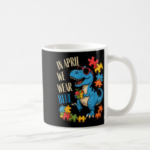 Caneca De Café Em abril use azul consciência do autismo dino t-re