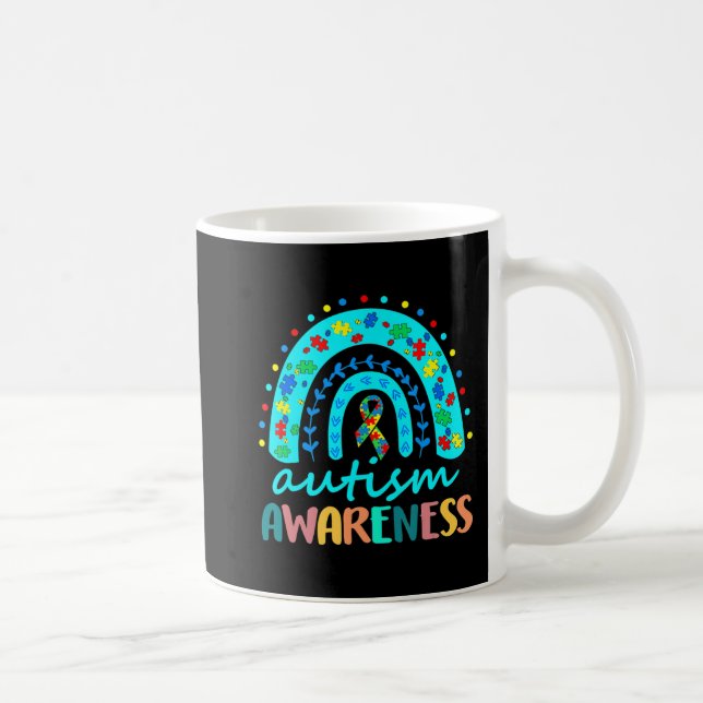 Caneca De Café Em abril Vestimos Blue Autism Rainbow Awarness Mon (Direita)