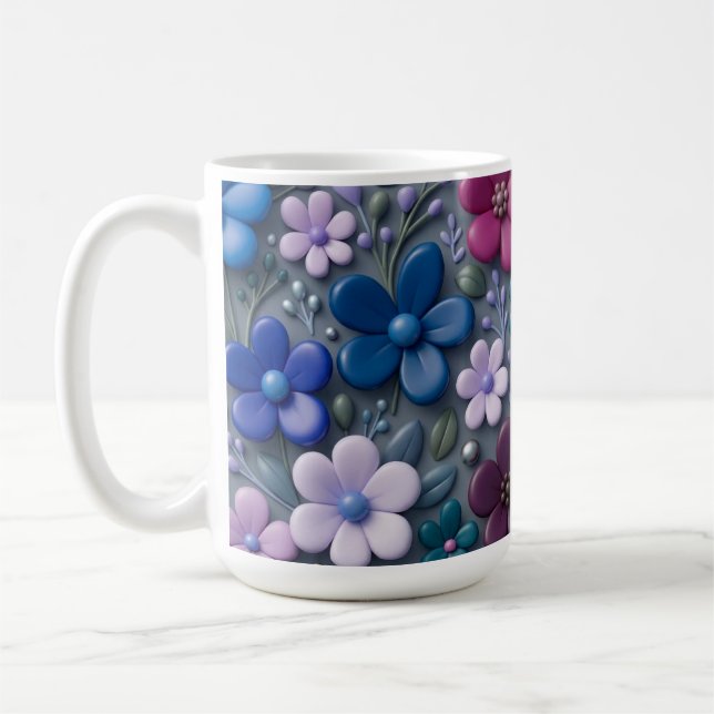 Caneca de Café em Cerâmica com Estampa Floral 3D - (Esquerda)