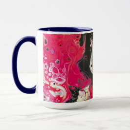 Caneca de café em cor rosa, preta e dourada