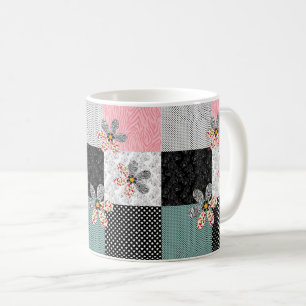 Caneca De Café Em cores multicoloridas padrão rústico em patchwor