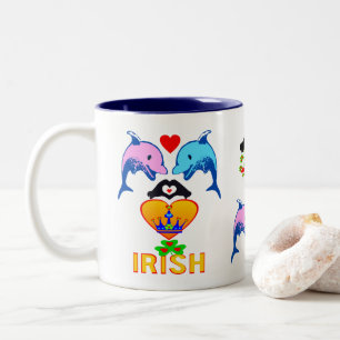 Caneca De Café Em Dois Tons ♥ ت eu adoro o Casal de golfinhos irlandês, Frisky