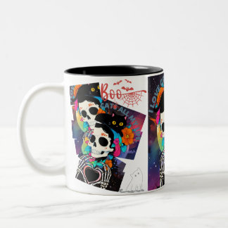Caneca De Café Em Dois Tons ツートーンマグカップ, 325 ml**スカル&ブラックキャット ハロウィンマグカップ