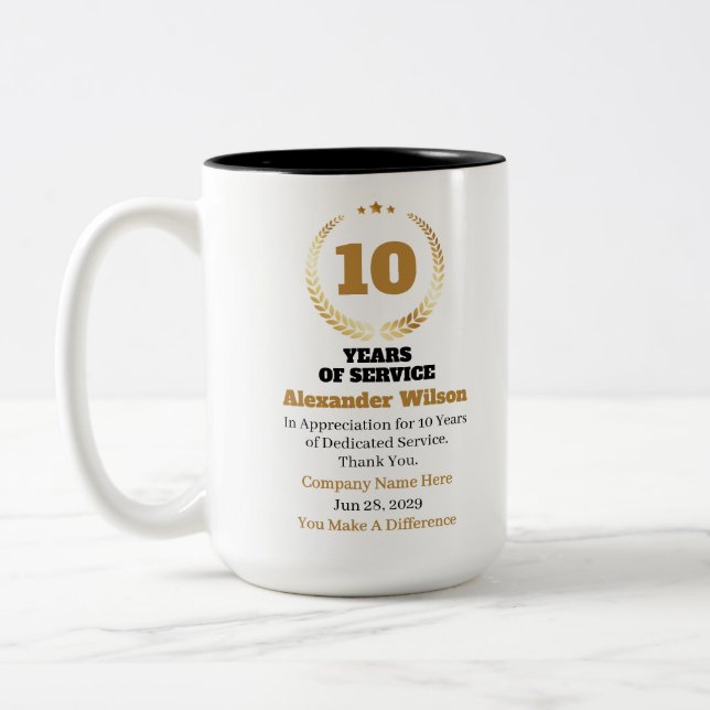 Caneca De Café Em Dois Tons 10 Anos de Serviço - Reconhecimento de Funcionário (Esquerda)